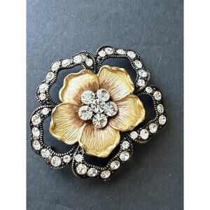 Vintage Womens Rhinestone Flower Buckle Gold Tone Cocktail 80s Y2K Art To Wear